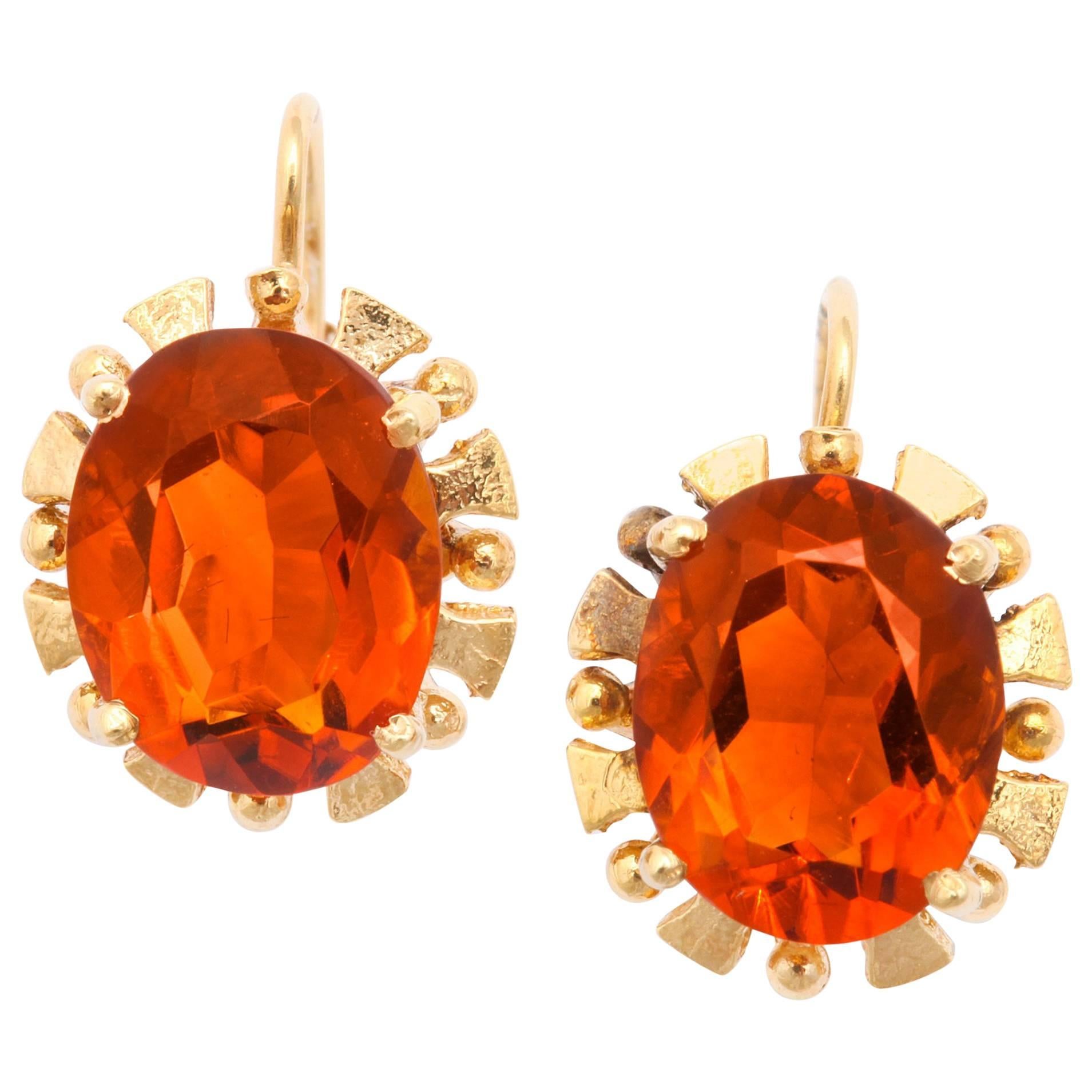 Citrine Lever Back Earrings, Mid-20th Century For Sale