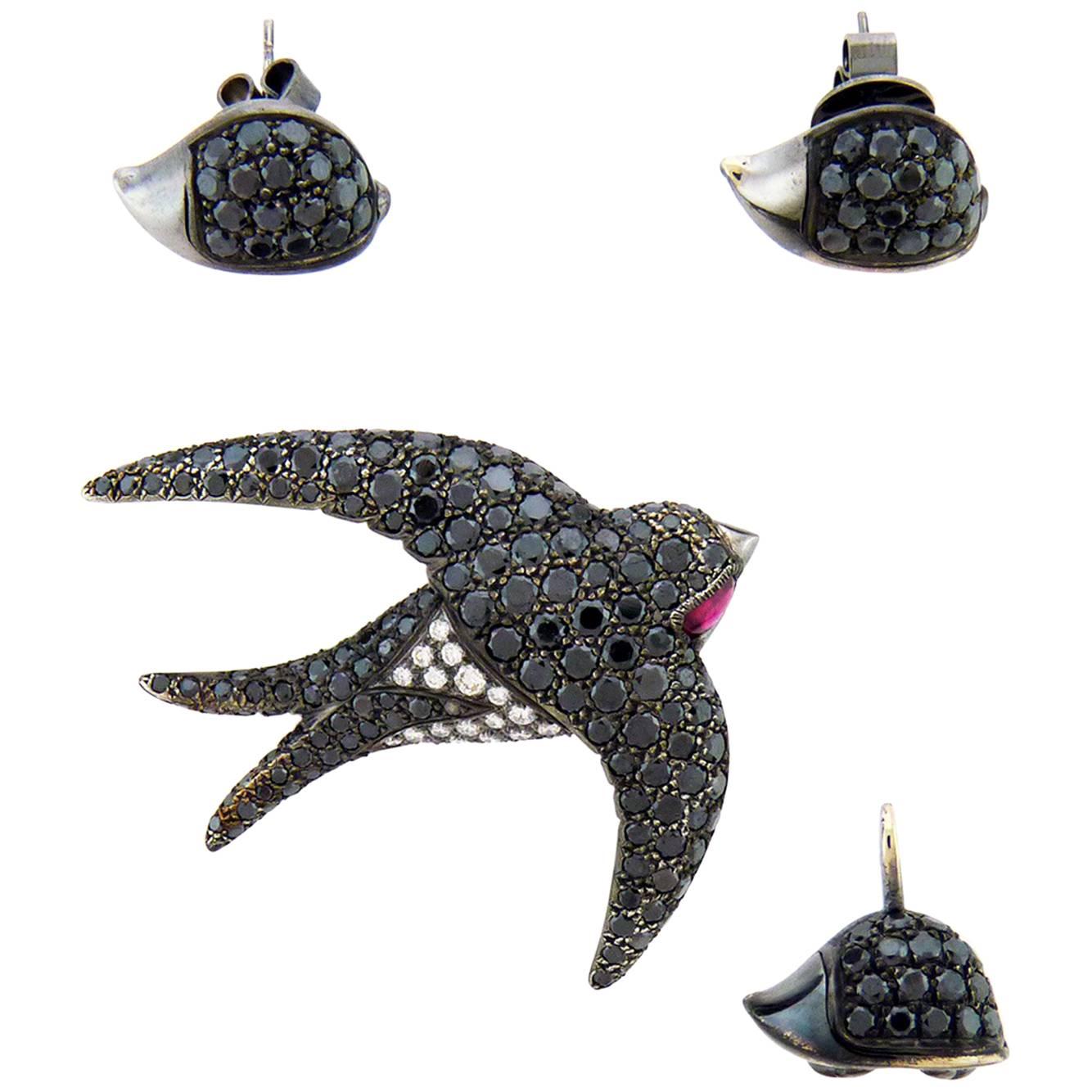 De Grisogono Pendentif broche en or rhodié noir 18 carats avec diamants en vente