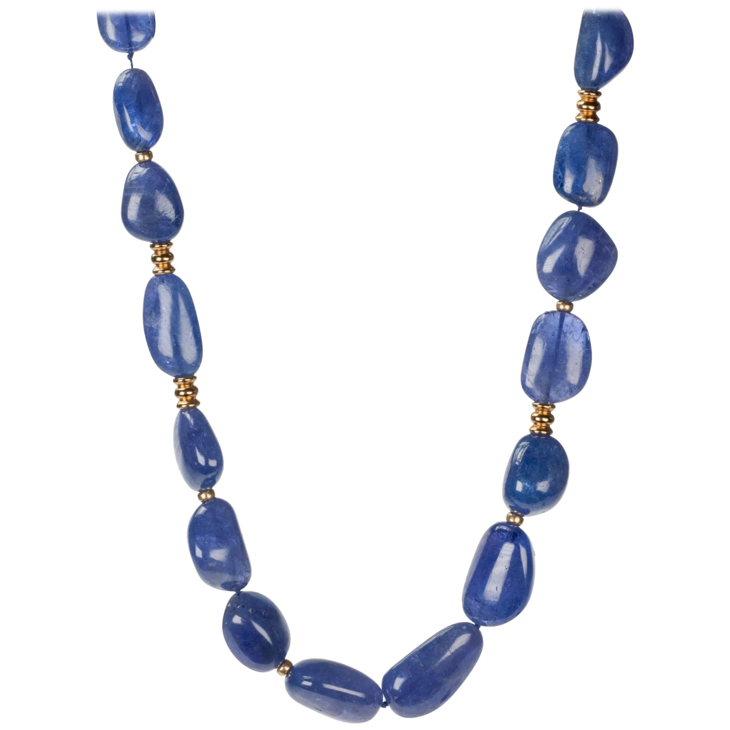 Tanzanite Necklace with 18 Karat Yellow Gold Rondelles For Sale