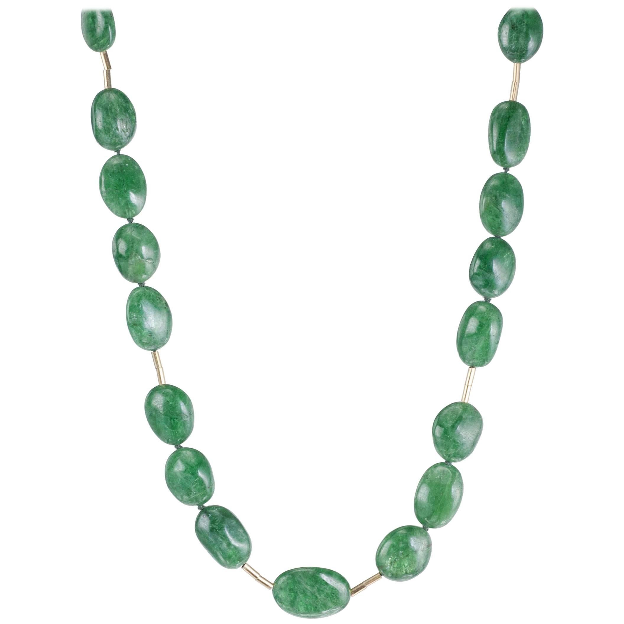 Tsavorite Necklace with 18 Karat Yellow Gold Accents For Sale