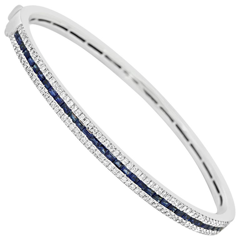 Blue Sapphire Diamond Gold Bangle Bracelet at 1stDibs blue sapphire