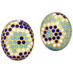 Angela Cummings Lapis Lazuli Mother-of-Pearl Turquoise Clip Earclips 10