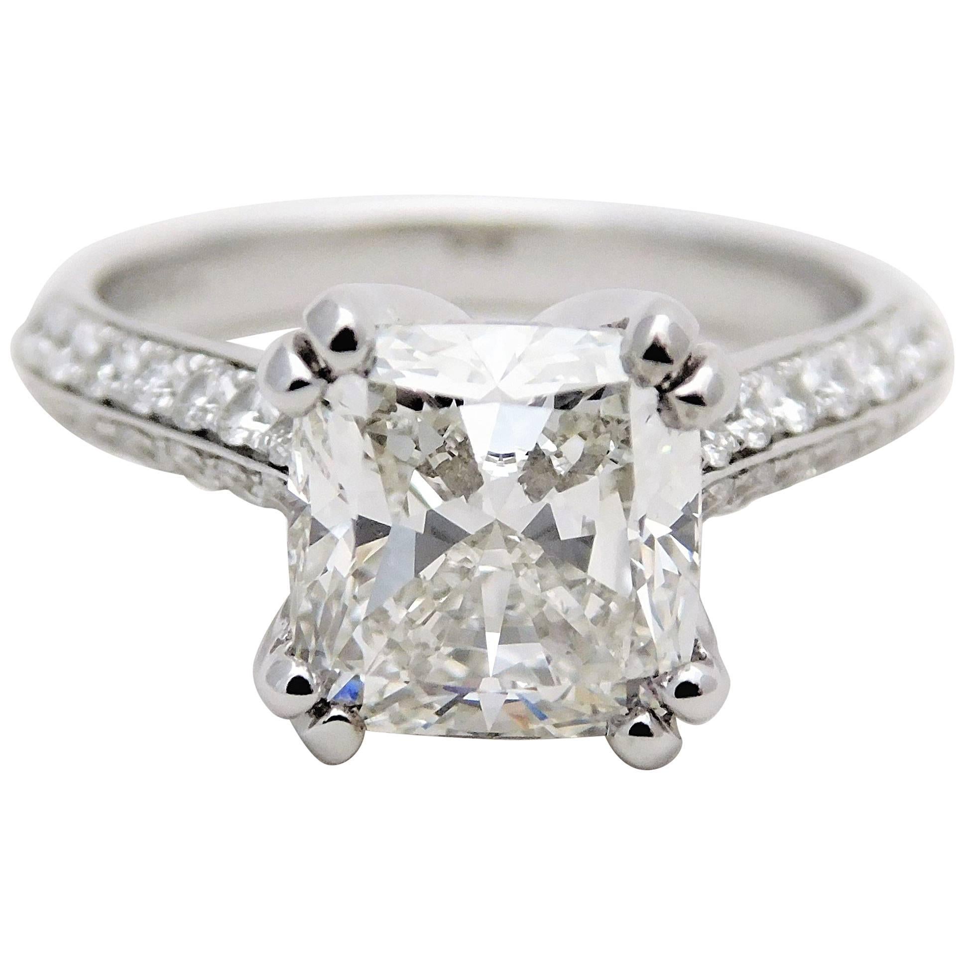 GIA Certified 3.28 Carat Cushion-Cut Diamond Engagement Ring