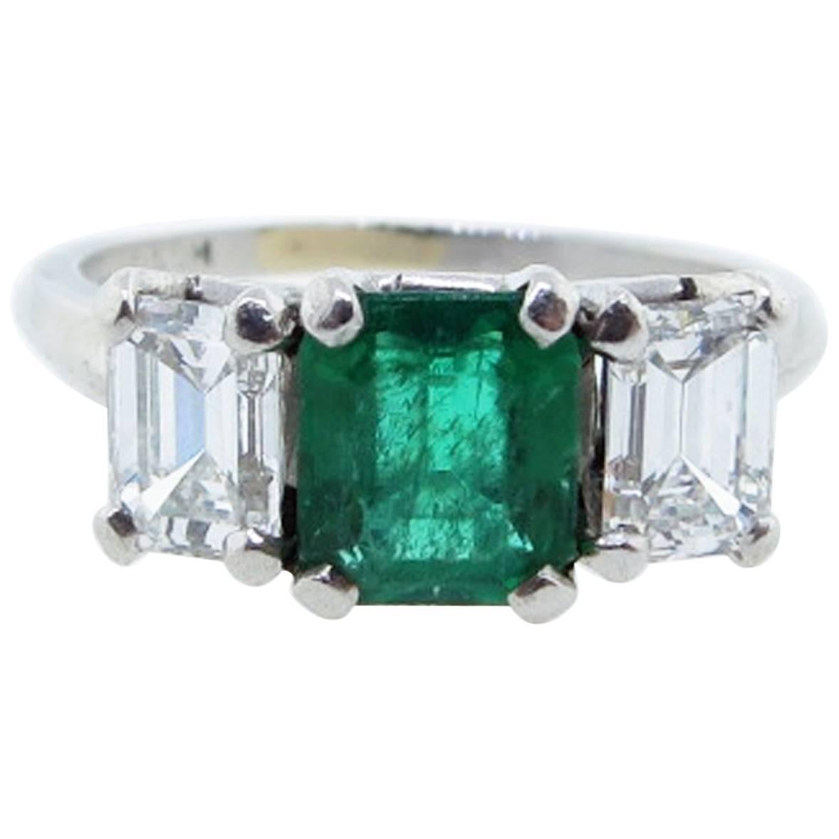 Classic Emerald and Diamond Ring Made by Benstock For Sale