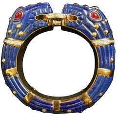 Lapis Lazuli Ruby Diamond Chimera Bangle Bracelet