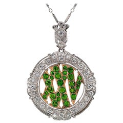 Demantoid Garnet Twenty Five Roman Numeral Diamond Platinum Gold Pendant 6