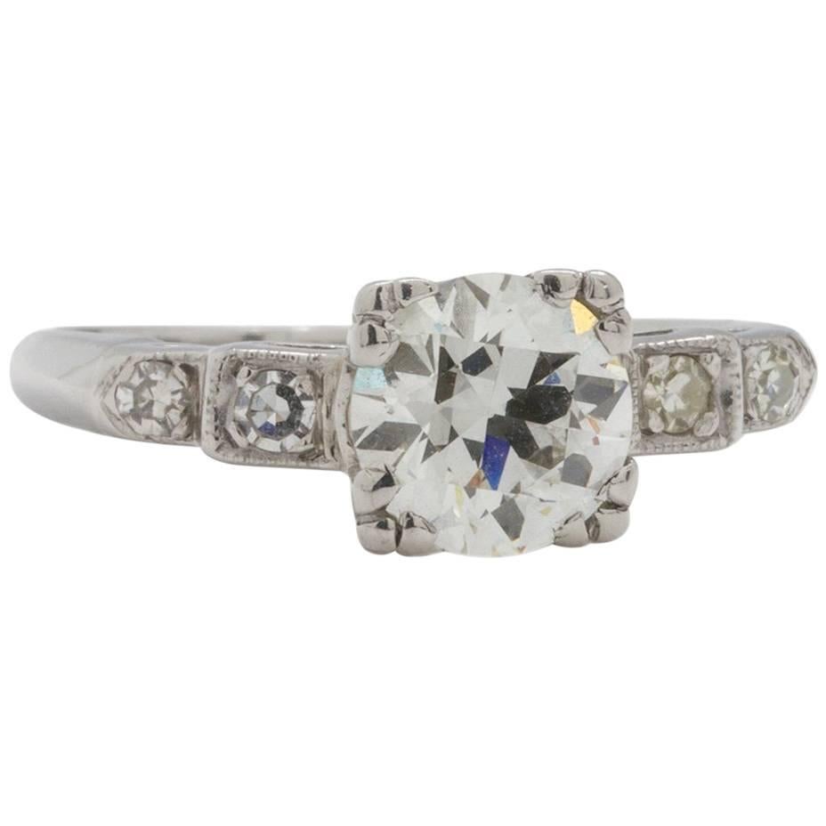 Vintage Engagement Ring Platinum 1.22 Carat OEC Diamond J-VS1, circa 1930s For Sale