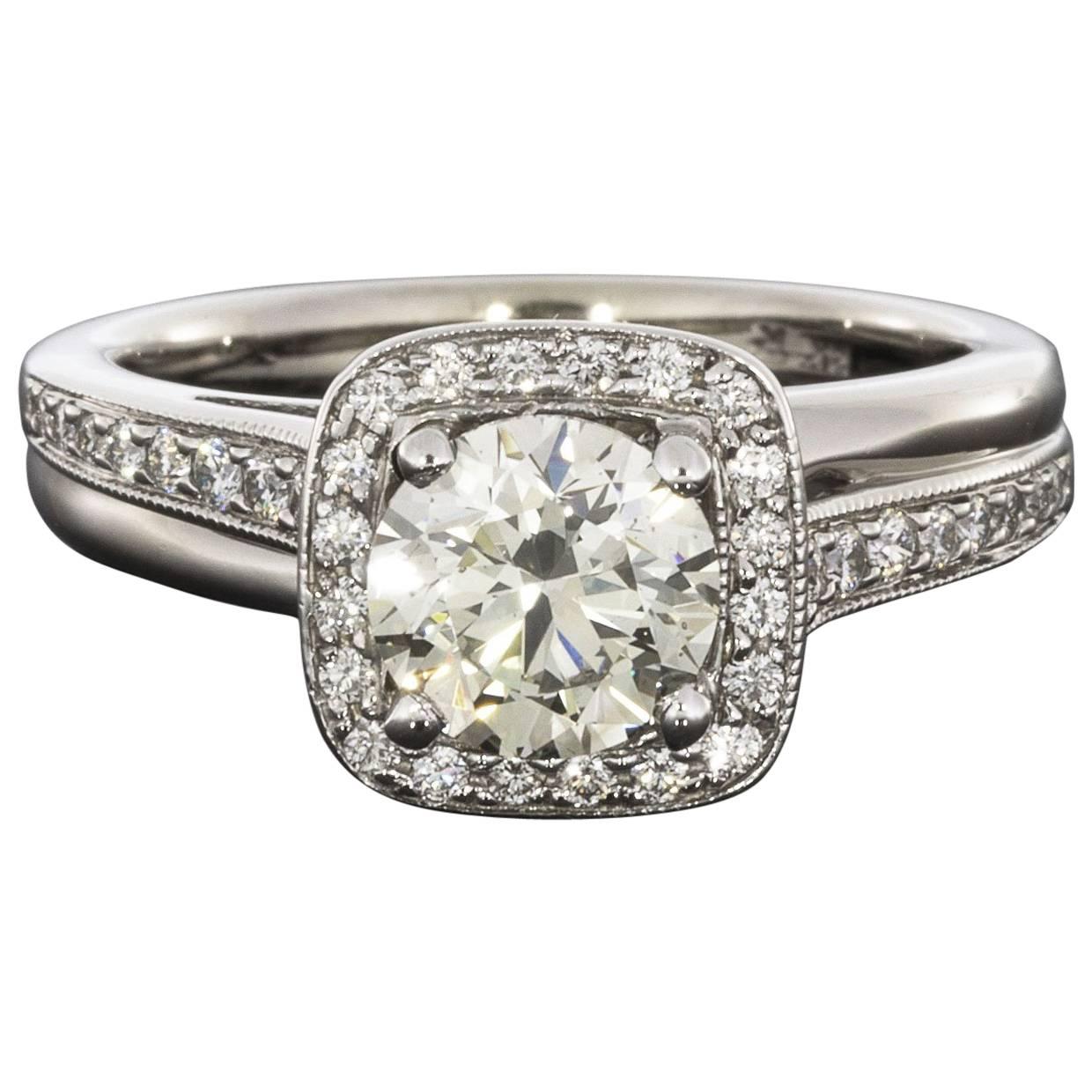 Round Brilliant Diamond Bypass Halo White Gold Engagement Ring