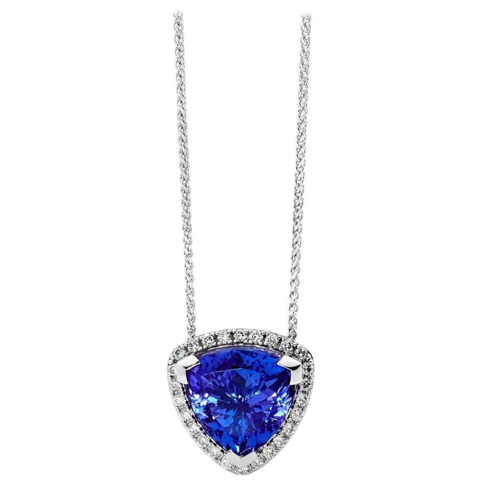 6.86ct Trilliant Tanzanite and Diamonds Pendant For Sale