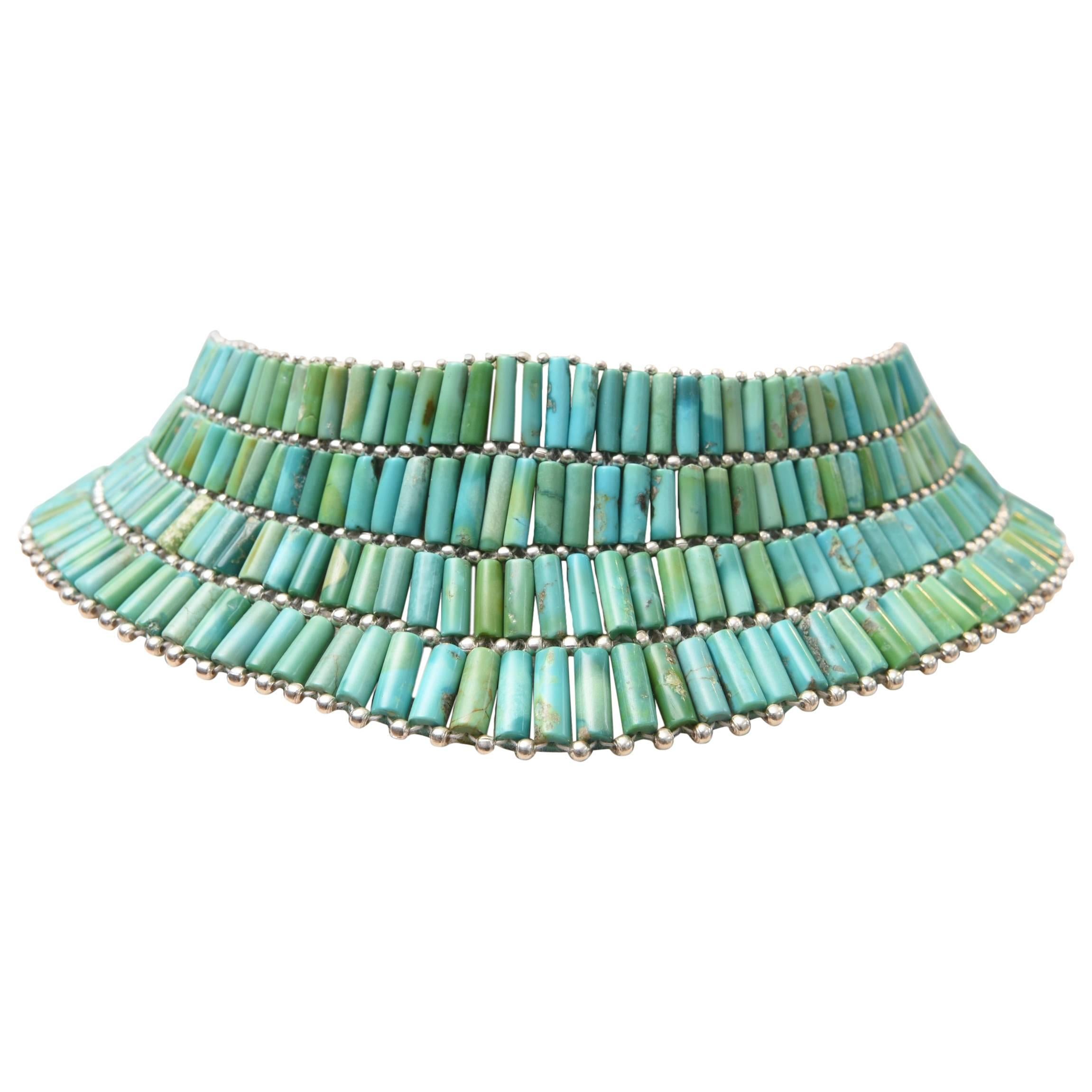 Beaded Turquoise Choker with Sterling Silver
