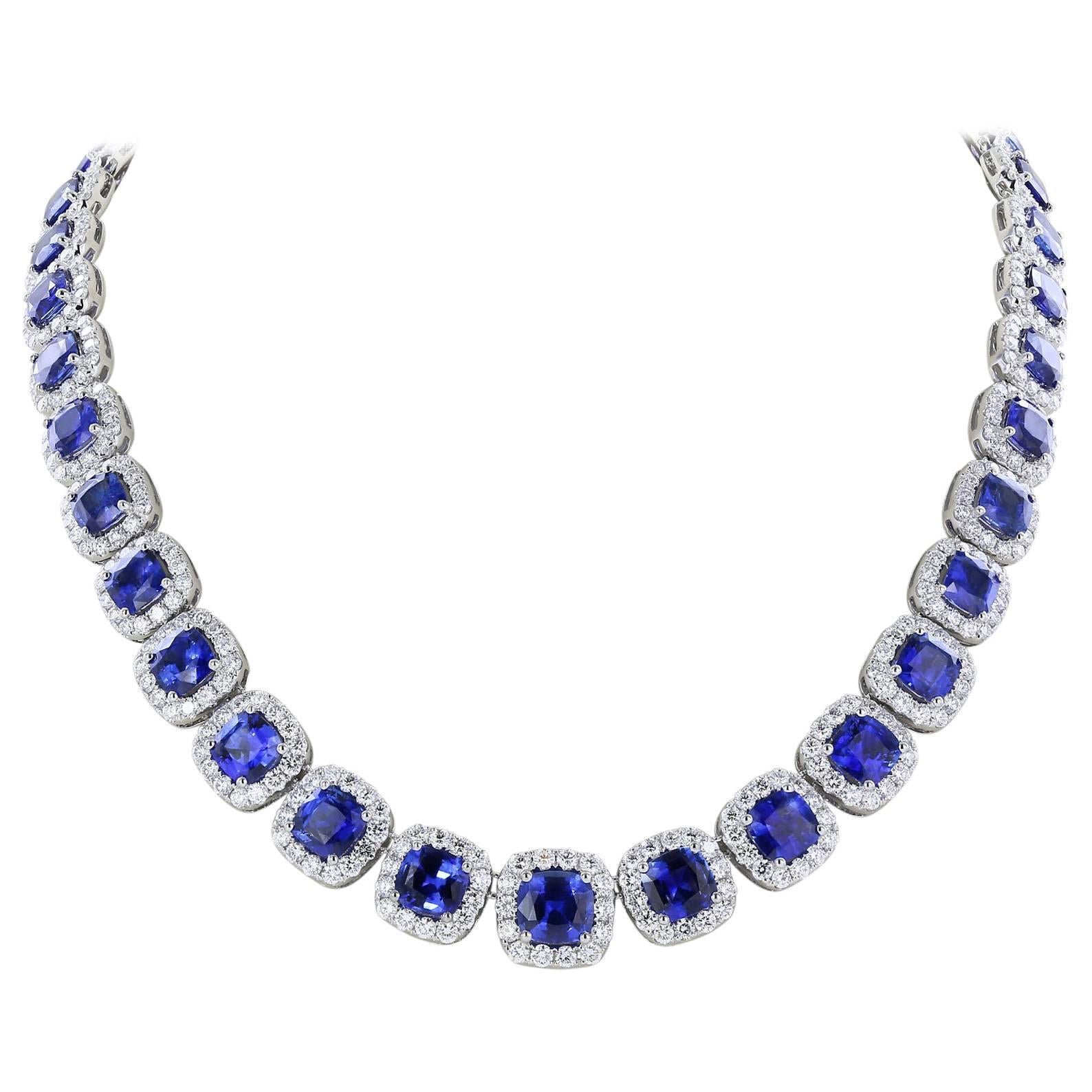 Sapphire Diamond Eternity Necklace 40.55 Carats Of Sapphires For Sale