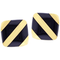 Michael Bondanza Black Onyx Striped Gold Earrings