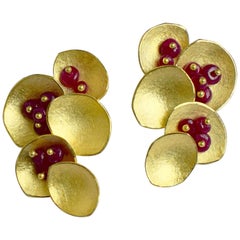 Kayo Saito Ruby Gold Petal Earrings 2