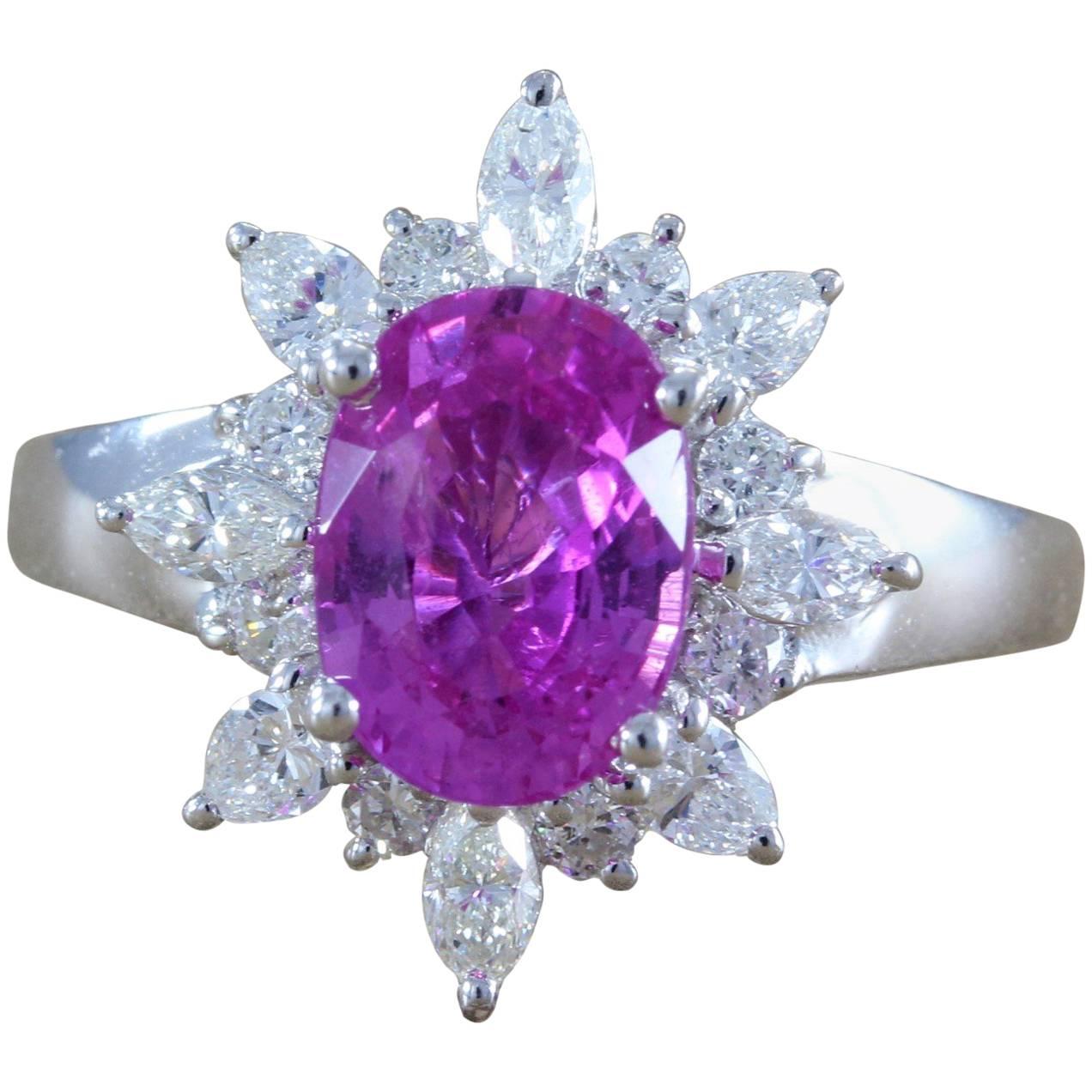 Pink Sapphire Diamond Halo Gold Ring
