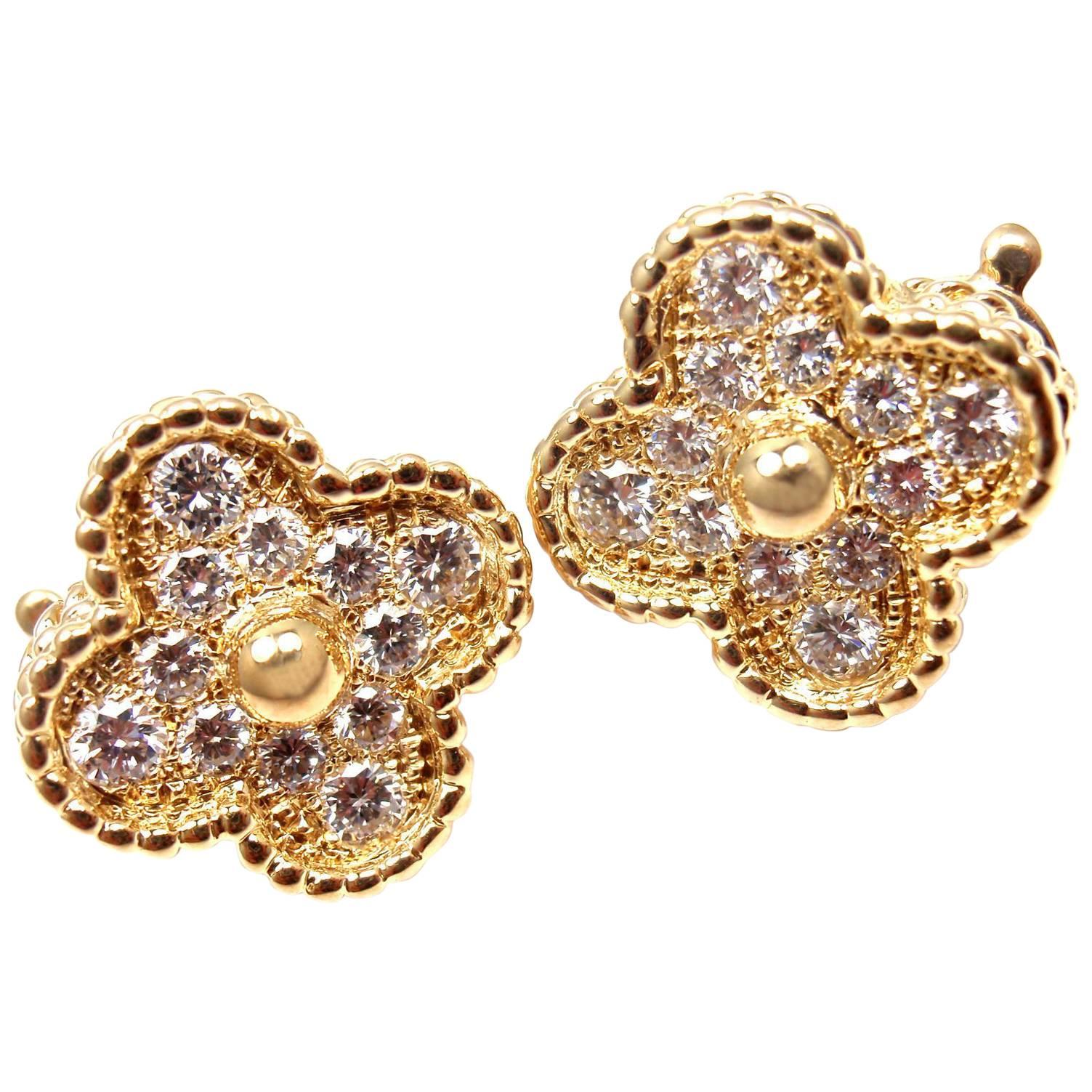 Van Cleef & Arpels Diamond Vintage Alhambra Yellow Gold Earrings
