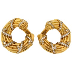 Cartier Diamond Yellow Gold Hoop Earrings 9