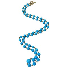 Natural Sleeping Beauty Turquoise, Diamond and Gold Necklace