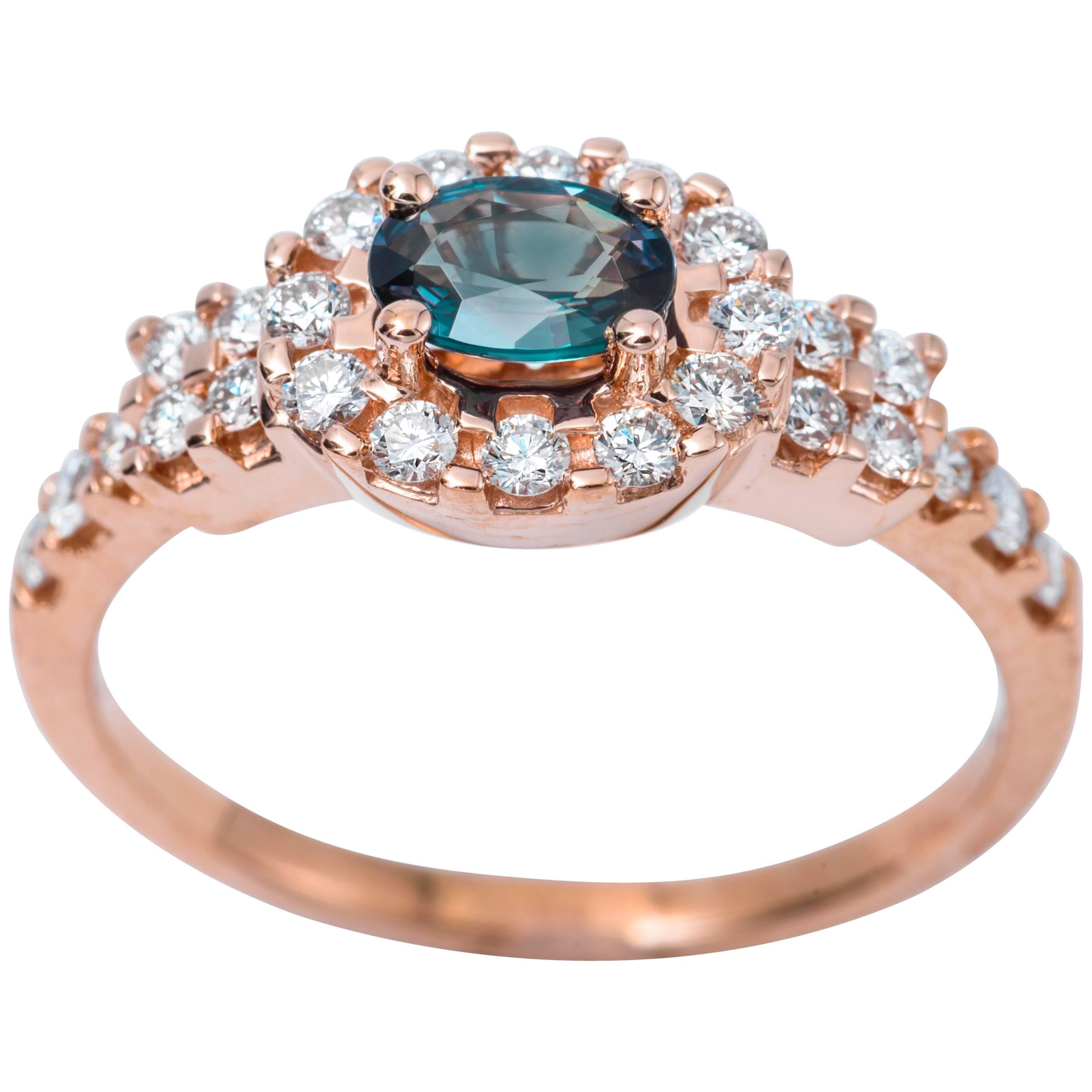 Alexandrite and Diamond Rose Gold Ring