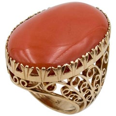 Massive Gold Cabochon Coral Ring 2