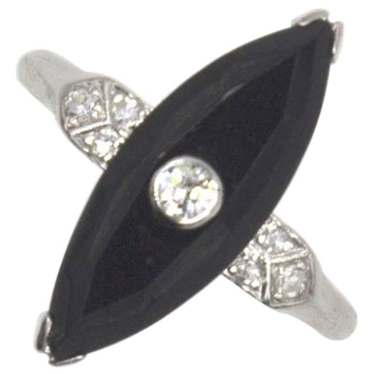 1920 Onyx Diamond Platinum Ring