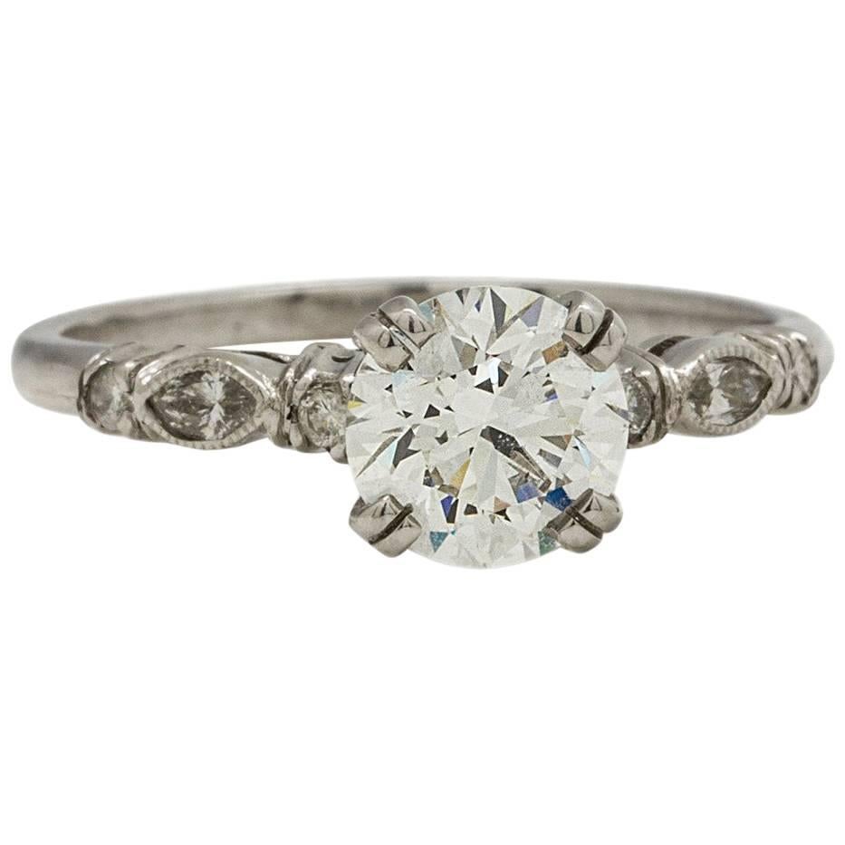  Diamond Engagement Ring Platinum 1.02 Carat G-VS1 Certified Hearts & Arrows For Sale