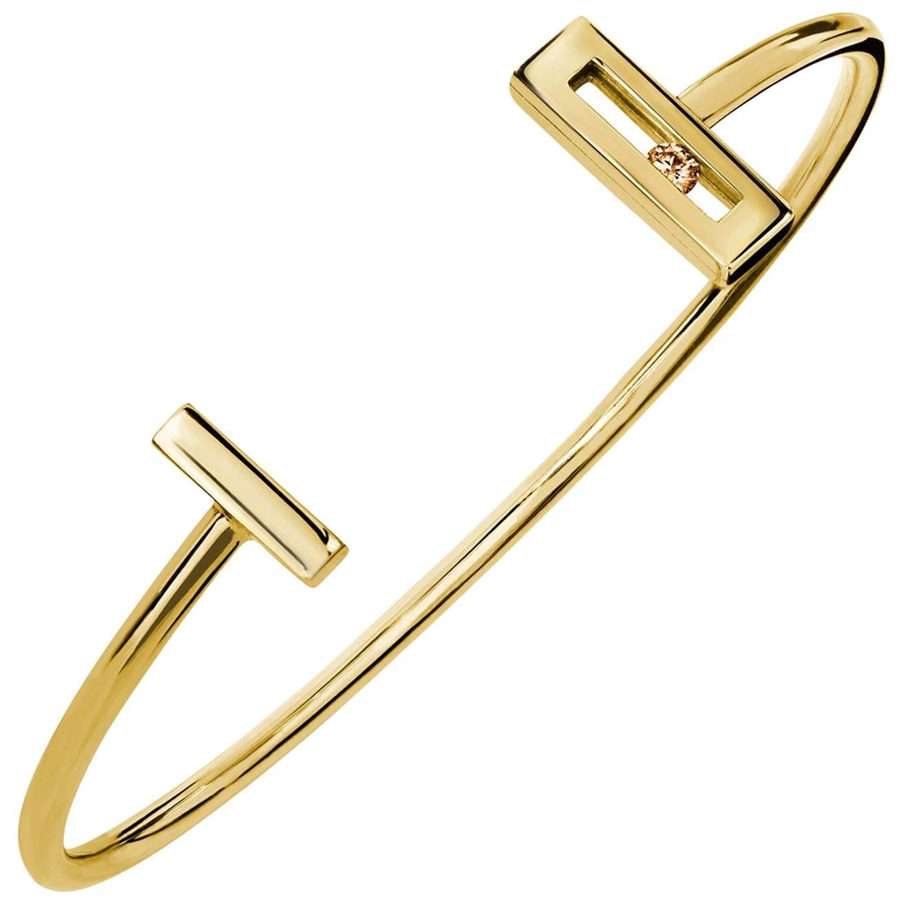 Luke Rose Open Cuff Diamond Yellow Gold  Bangle Bracelet  For Sale