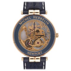 Michel Herbelin Gold Plate Newport Skeleton Manual Wristwatch