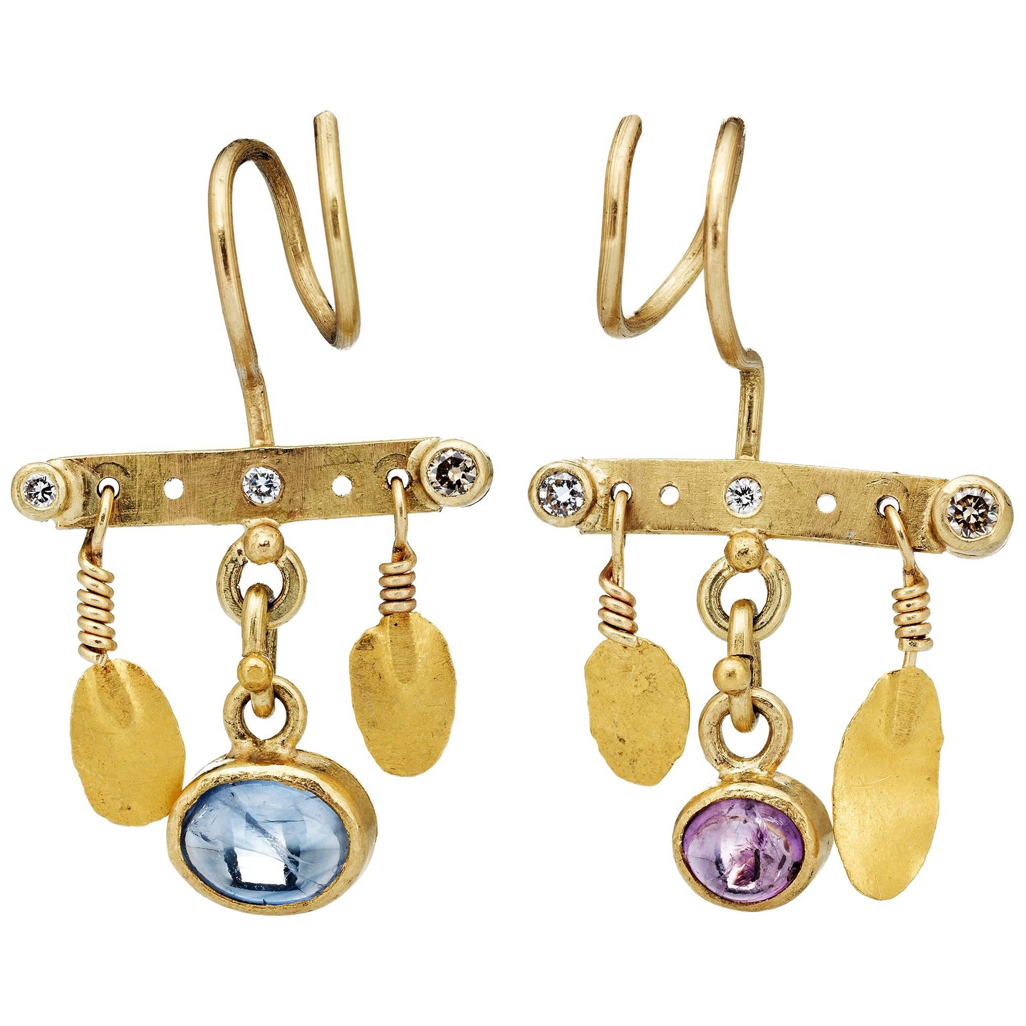 Bergsoe Gold Sapphire Diamond Earrings For Sale