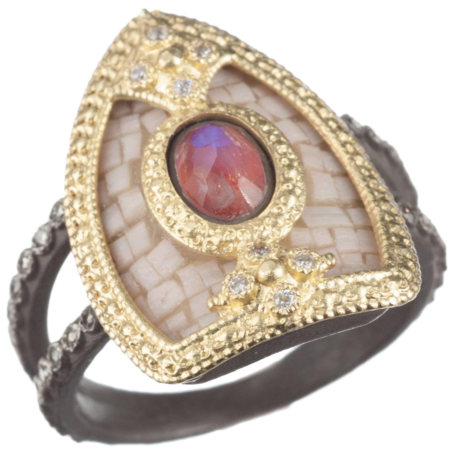 Armenta ‘Old World’ Red Jasper and Moonstone Ring For Sale