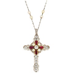 Ruby and Diamond French Cross Pendant