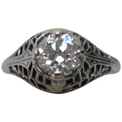 Old European Cut 0.53 Carat Diamond Ring with GIA Report circa 1920 Original 6