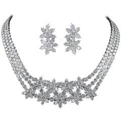 Harry Winston Diamond Flower Motif Necklace Suite