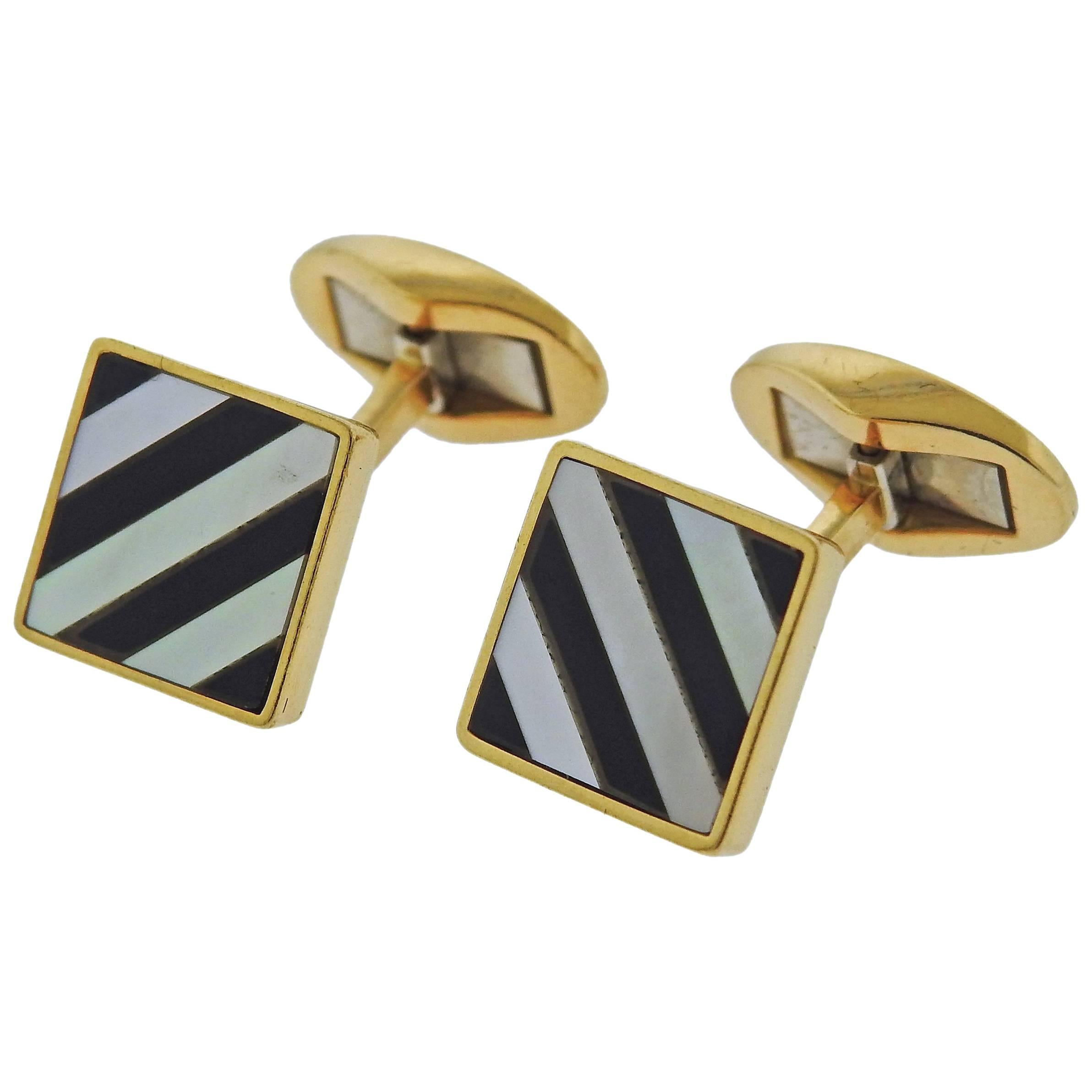 Tiffany & Co. Mother-of-Pearl Onyx Inlay Gold Cufflinks For Sale