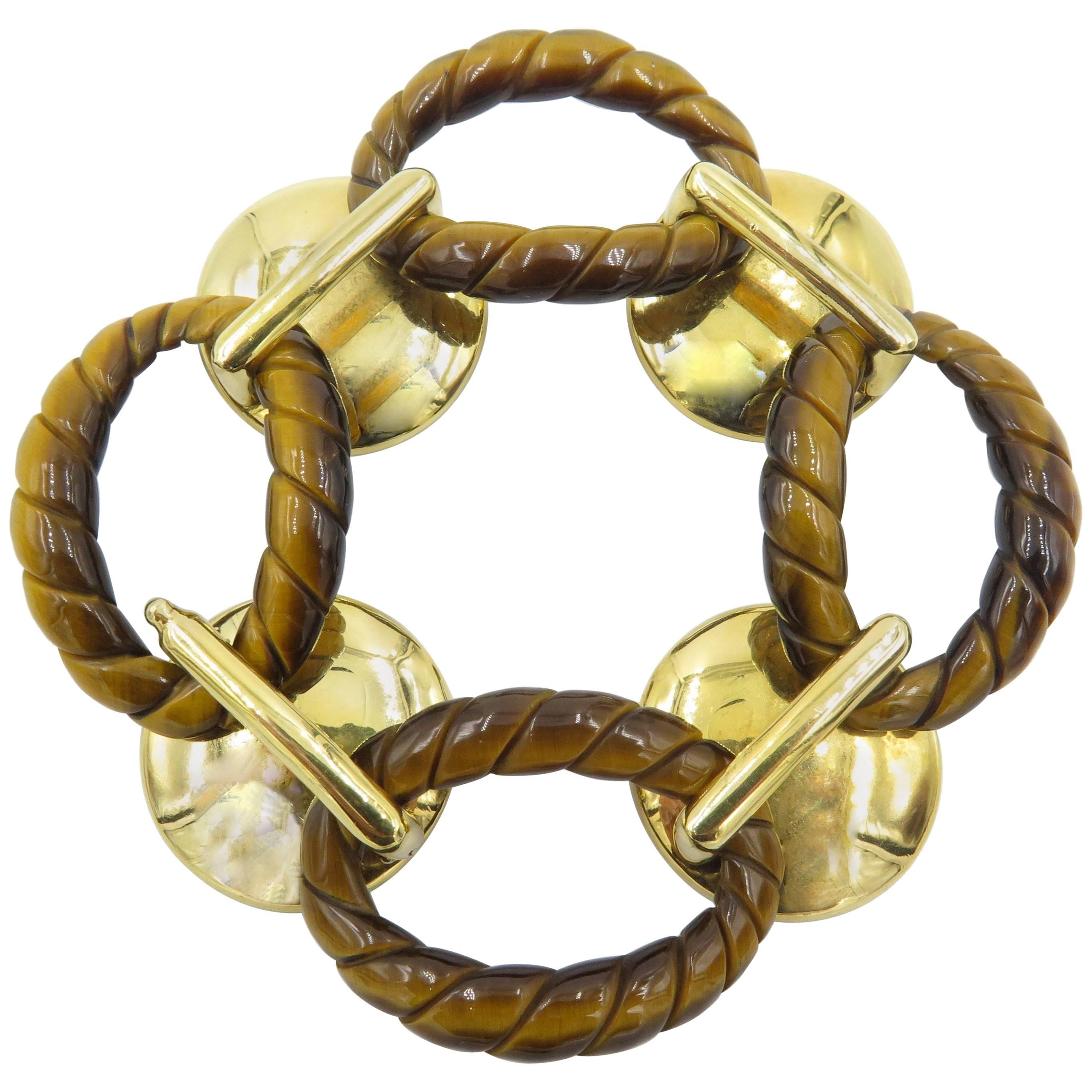 Aldo Cipullo Tiger's Eye Gold Link Bracelet