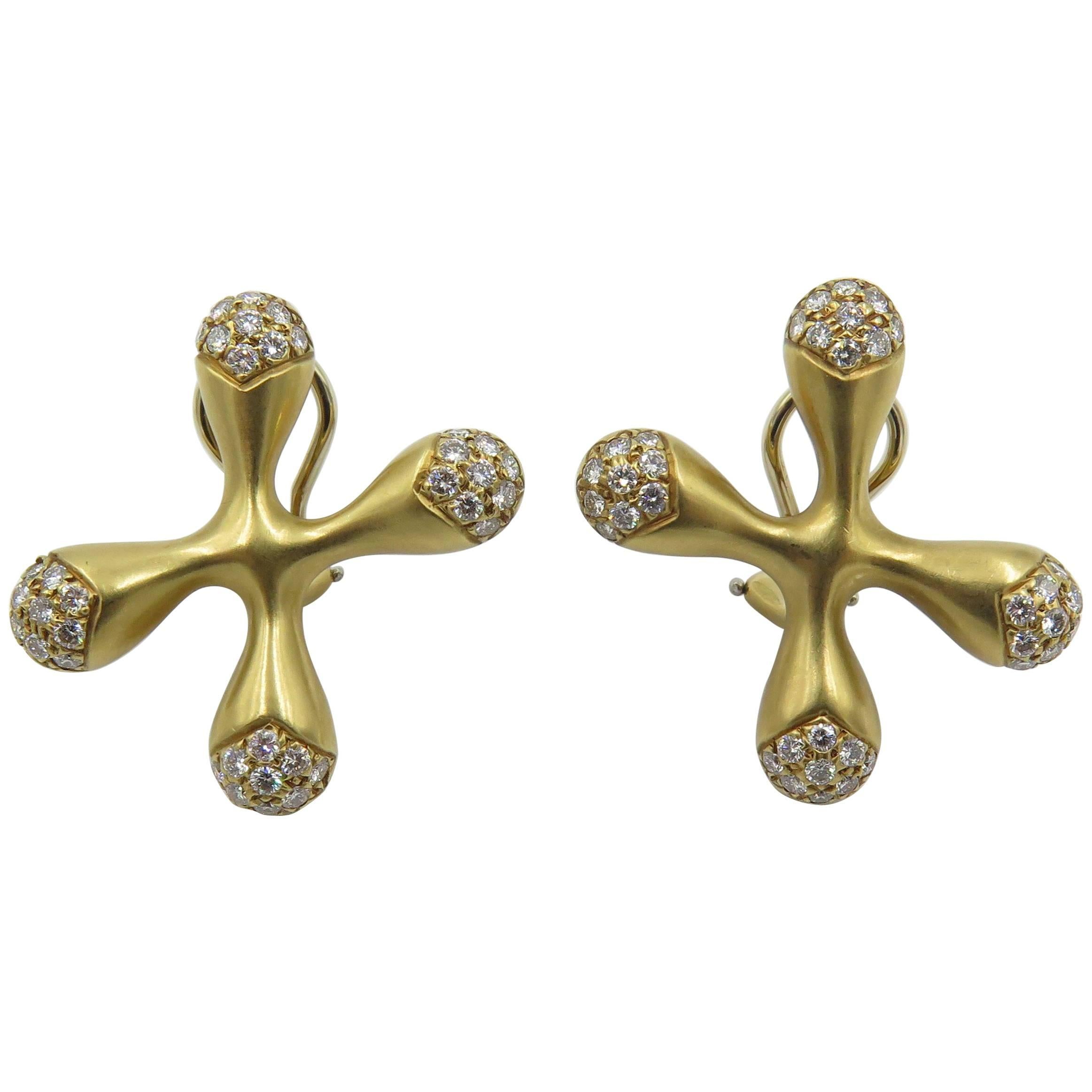 Angela Cummings Gold and Diamond "X" Earrings
