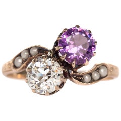 1890s Victorian Diamond and Amethyst 9 Karat Yellow Gold Engagement Ring