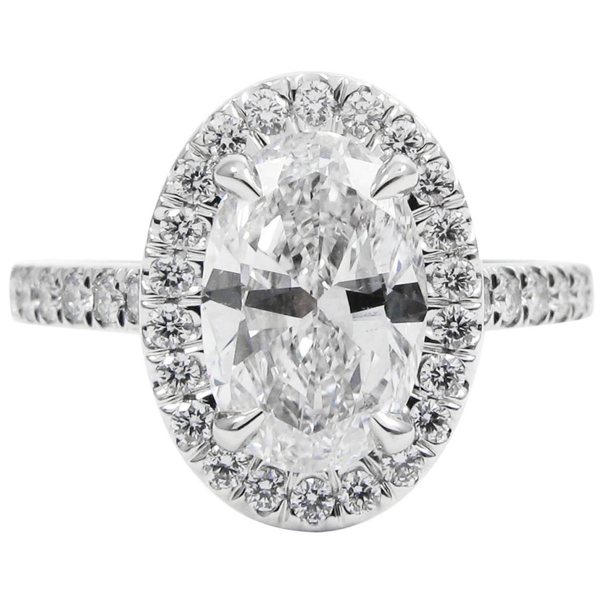 GIA Certified 1.75 Carat D VS2 Oval Diamond Pave Halo Engagement Ring