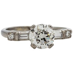 Retro Diamond Engagement Ring 14 Karat 1.23 Carat Trans Cut G-SI2, circa 1950