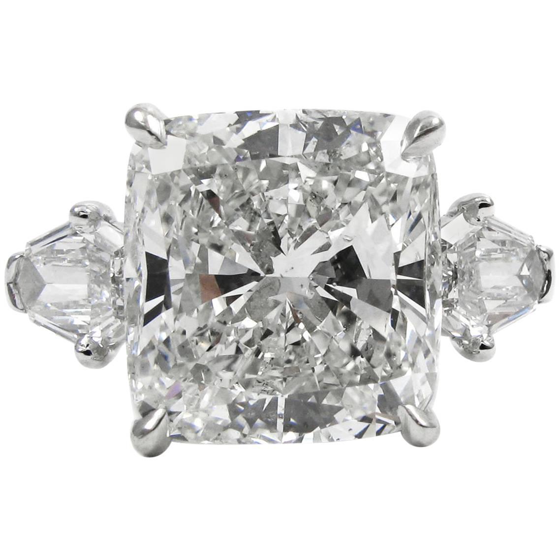 GIA Certified 8.44 Carat Cushion Diamond Platinum Three-Stone Ring by J Birnbach