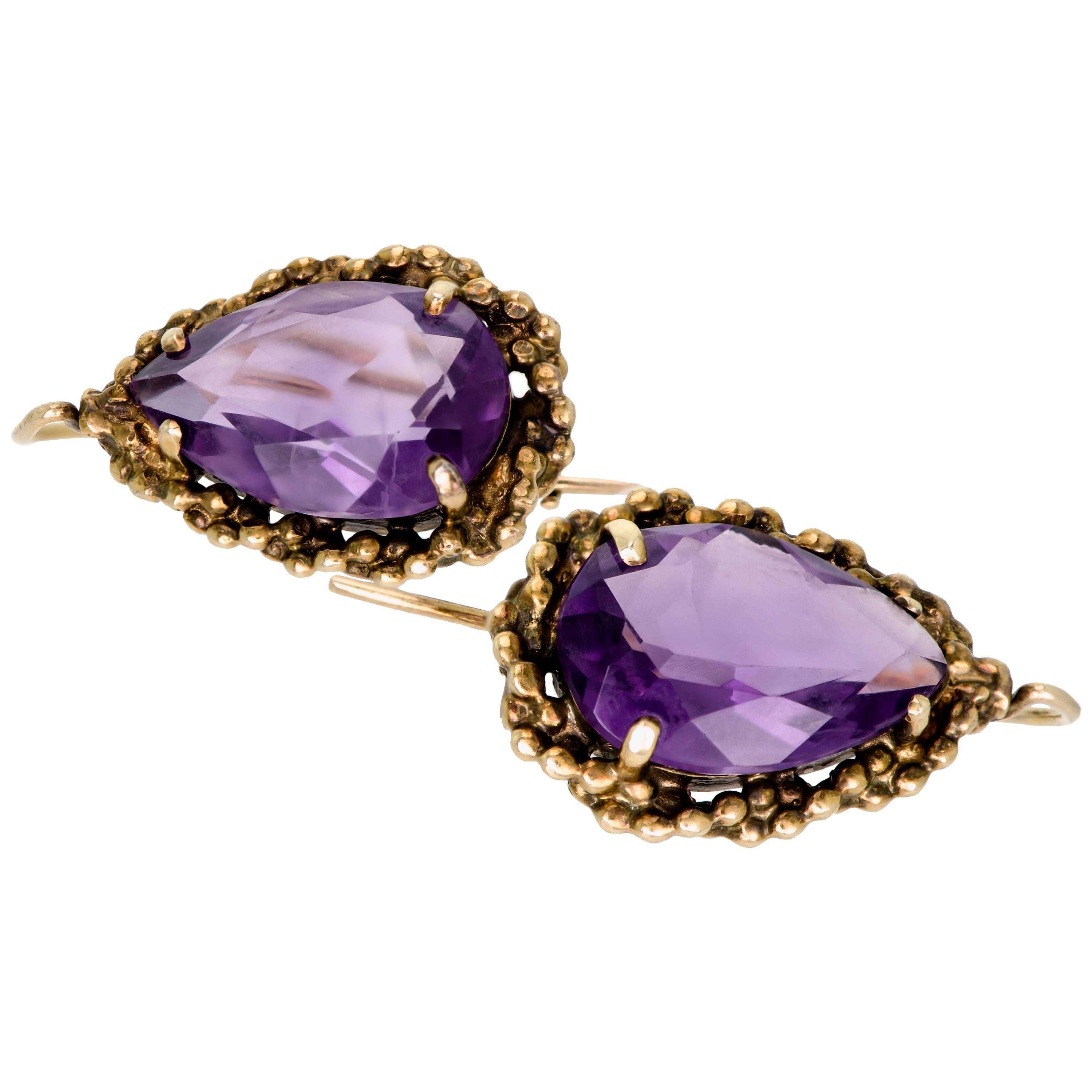 Victorian Amethyst and 14 Karat Yellow Gold Earrings