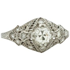 Antique  Engagement Ring Platinum 0.70 Carat OEC Diamond I-SI1, circa 1920s