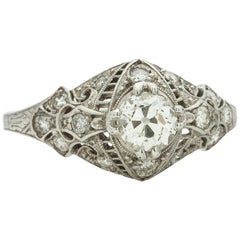 Vintage Engagement Ring Platinum 0.70 Carat OEC Diamond I-SI1, circa 1920s 1