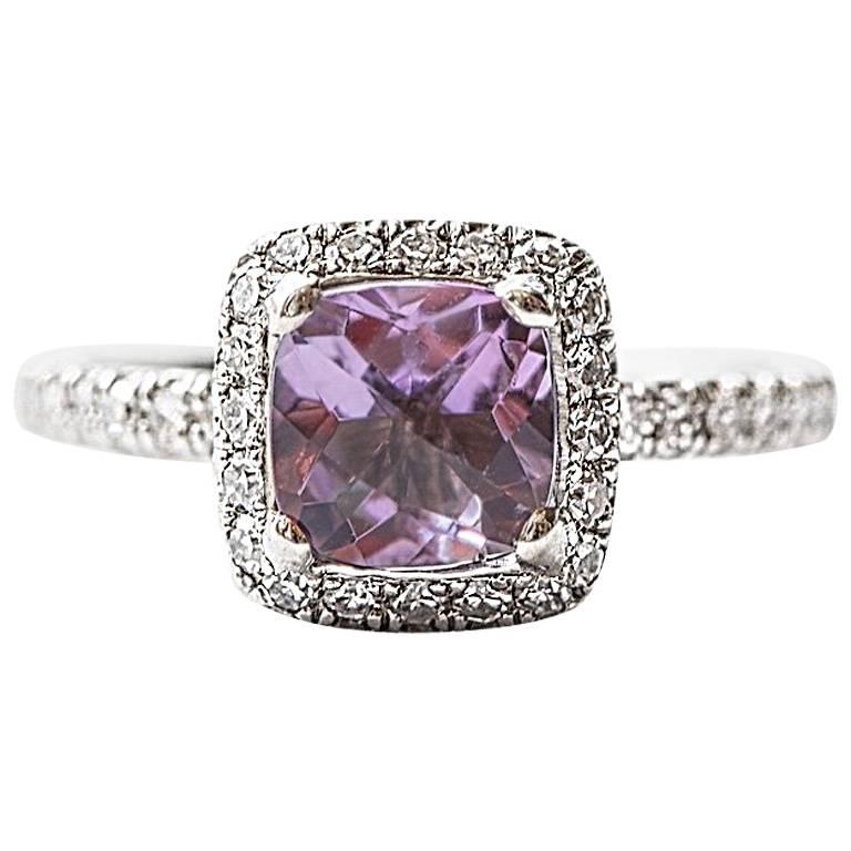 Marisa Perry Micro Pave Diamond Amethyst Engagement Platinum Ring  For Sale