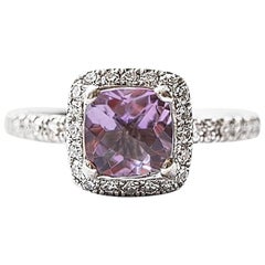Marisa Perry Micro Pave Diamond Amethyst Engagement Platinum Ring 