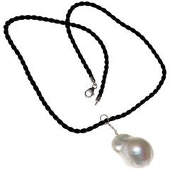 Freshwater Iridescent Baroque Pearl Pendant on Black Cord