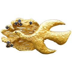 Vintage Georges Braque Megaletor 1960s Modernist Sapphire Gold Brooch