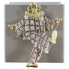 Diamond Gem Ruby Emerald Gold Platinum Clown Brooch