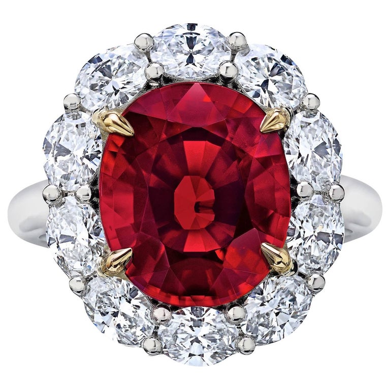 6.82 Carat Red Spinel Diamond Cluster Ring For Sale at 1stdibs