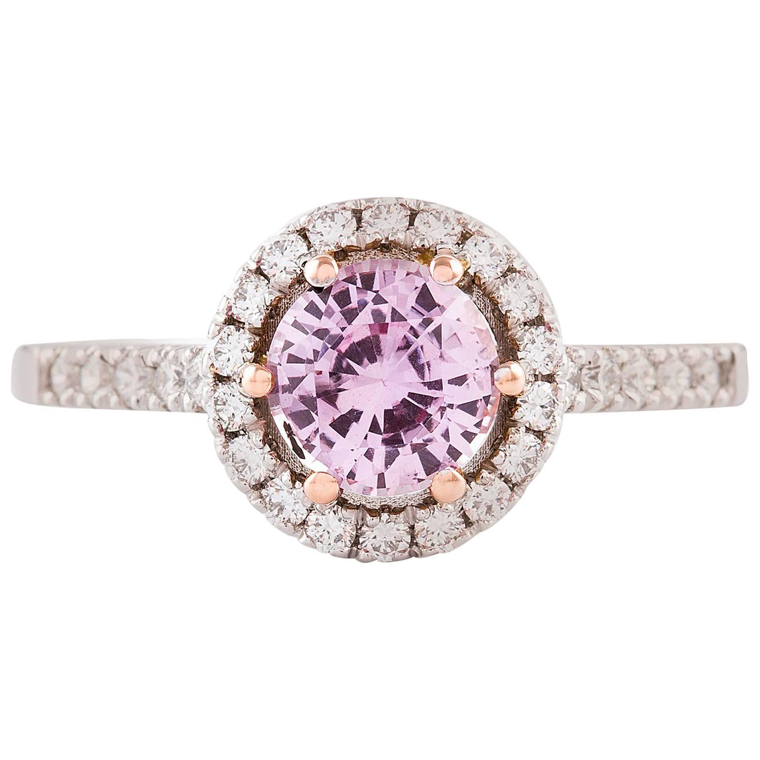 Kian Design Two-Tone Pink Sapphire Diamond Halo Engagement Ring