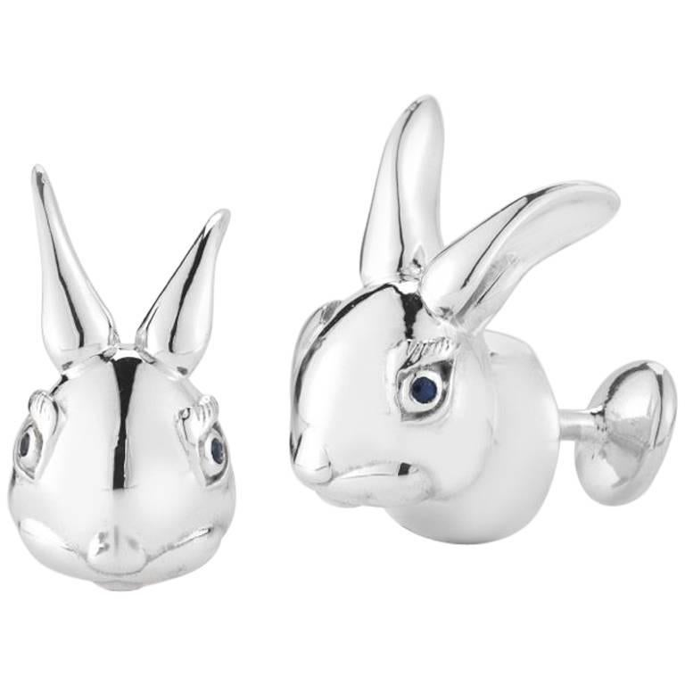 Marisa Perry Sapphire Bunny Cufflinks in Sterling Silver For Sale